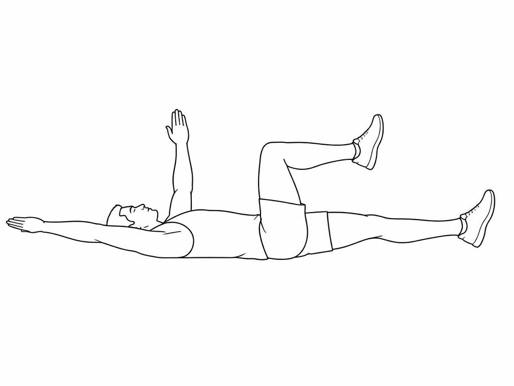 Silhouette masculine au trait allongée, un bras et la jambe opposée étendus