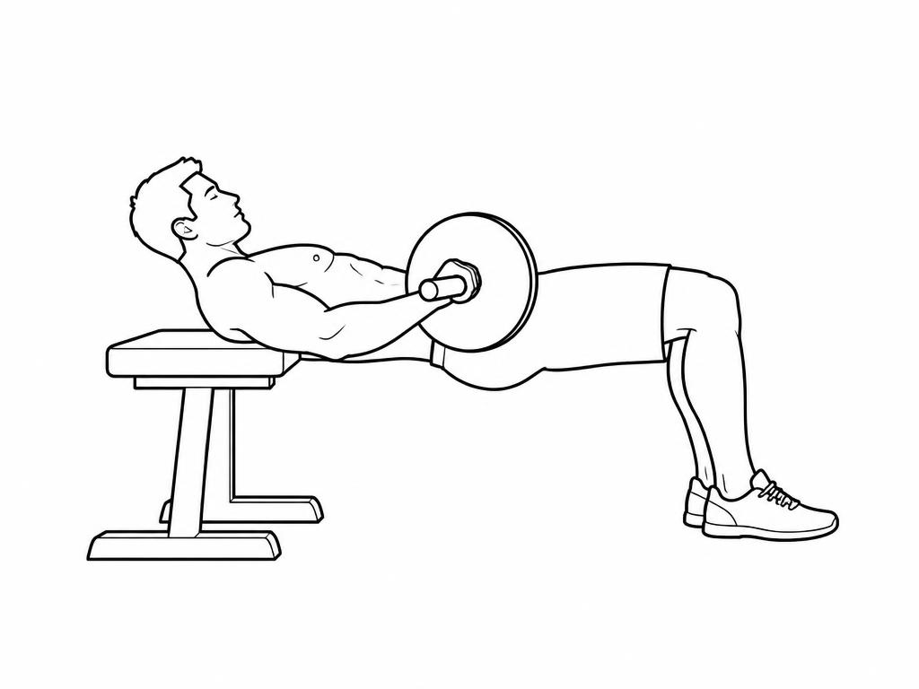 Silhouette masculine au trait en hip thrust, épaules sur un banc