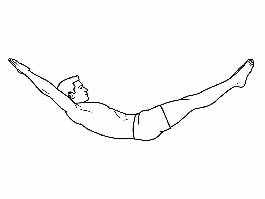 Silhouette masculine au trait en hollow body, corps en forme de banane renversée
