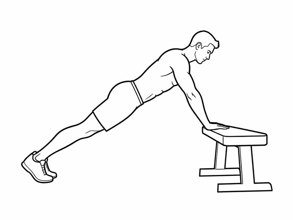 Silhouette masculine au trait en pompe inclinée, mains sur un banc