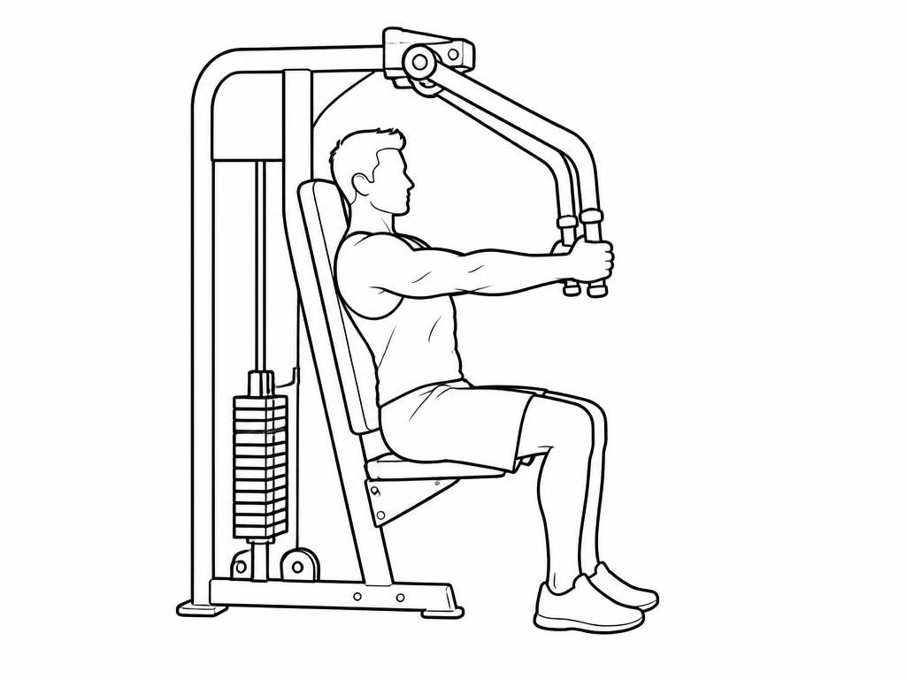 Silhouette masculine au trait assise dans une machine de presse poitrine