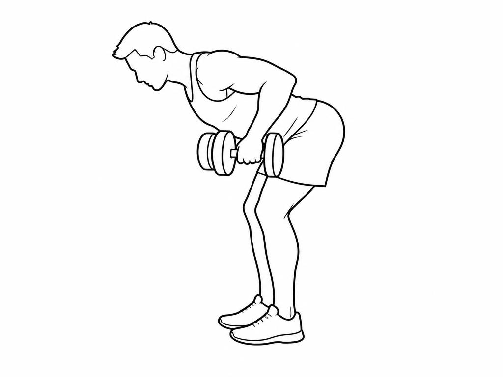 Silhouette masculine au trait en rowing buste penché avec deux haltères