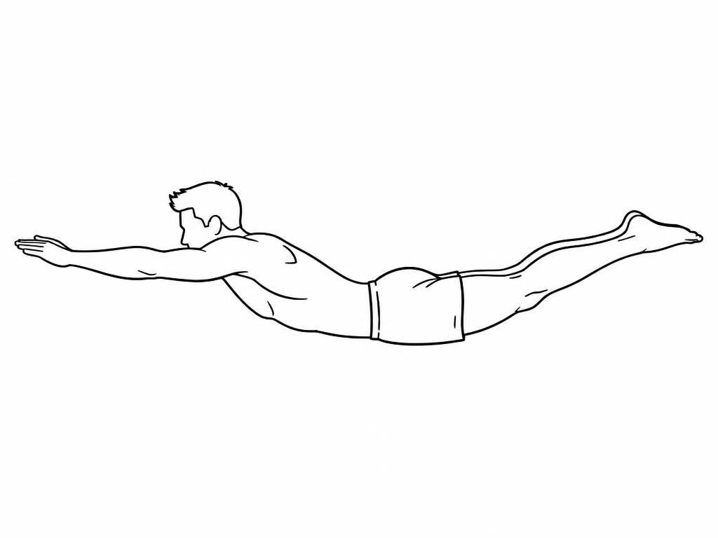 Silhouette masculine au trait allongée sur le ventre, bras et jambes levés